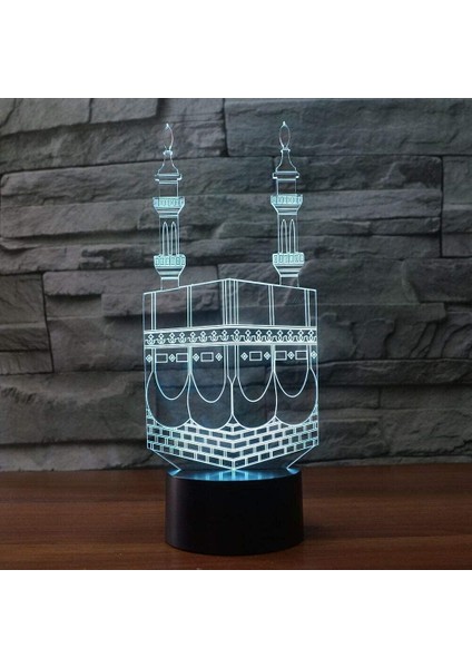 3D Müslüman Allah Gece Lambası LED Lamba Illusion 7 Renk Değiştiren Masa Masa Dekorasyon Lambaları Doğum Günü Hediyesi Akrilik Taban USB Kablosu Oyuncak (Yurt Dışından)