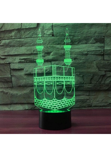 3D Müslüman Allah Gece Lambası LED Lamba Illusion 7 Renk Değiştiren Masa Masa Dekorasyon Lambaları Doğum Günü Hediyesi Akrilik Taban USB Kablosu Oyuncak (Yurt Dışından)