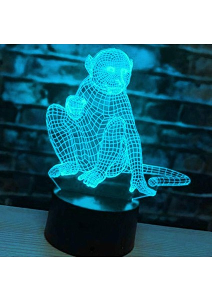 3D Maymun Gece Lambası Illusion LED 7 Renk Değiştirme Dokunmatik Anahtarı Masa Masa Dekorasyon Lambaları Akrilik Düz Abs Taban USB Kablosu Oyuncak ile Hediye (Yurt Dışından)