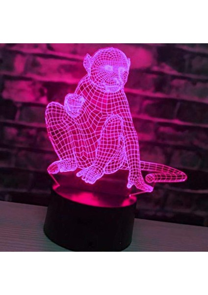 3D Maymun Gece Lambası Illusion LED 7 Renk Değiştirme Dokunmatik Anahtarı Masa Masa Dekorasyon Lambaları Akrilik Düz Abs Taban USB Kablosu Oyuncak ile Hediye (Yurt Dışından)