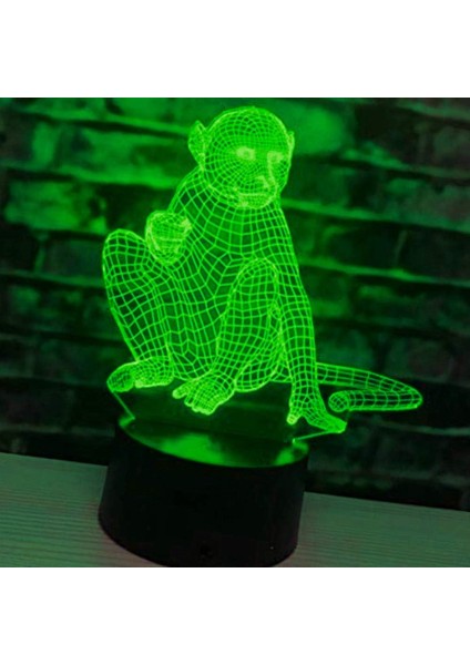 3D Maymun Gece Lambası Illusion LED 7 Renk Değiştirme Dokunmatik Anahtarı Masa Masa Dekorasyon Lambaları Akrilik Düz Abs Taban USB Kablosu Oyuncak ile Hediye (Yurt Dışından)