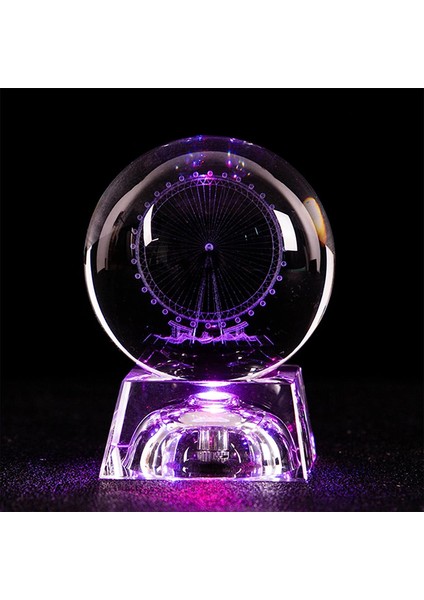 LED Renkli Işık Tabanlı 3D Kristal Top Lazer Oymalı Hologram，harika Hediyeler, Ev Ofis Dekoru, Hediye Kutusu Ile，kız Arkadaşı Eşi Anne Kadın Doğum Günü Için (Dönme DOLAP60MM) (Yurt Dışından)