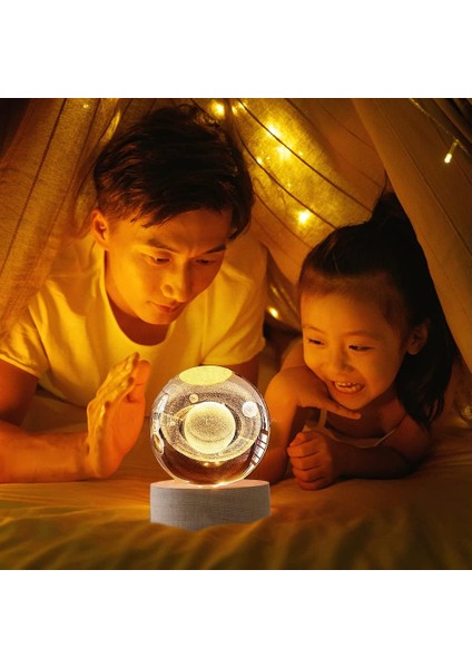 3D Kristal Top Gece Lambası Dekorasyonu Aydınlık Kristal Küre Süs USB Şarj Edilebilir Gece Lambası Ay Doğum Günü Hediyesi Gençler Erkekler ve Kızlar Için (Yurt Dışından)