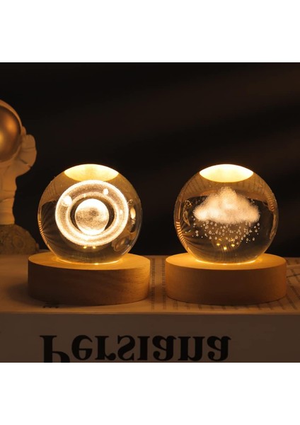 3D Kristal Top Gece Lambası Dekorasyonu Aydınlık Kristal Küre Süs USB Şarj Edilebilir Gece Lambası Ay Doğum Günü Hediyesi Gençler Erkekler ve Kızlar Için (Yurt Dışından)