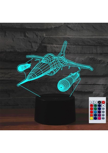 Çocuklar Için Gece Lambası 3D Savaş Uçağı Uzaktan Kumandalı LED Lamba 16 Renk Değiştirme Noel Doğum Günü Hediyesi Çocuk Için (Yurt Dışından)