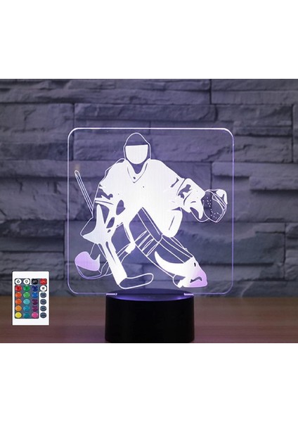 3D Hokey Kaleci Uzaktan Kumanda 16 Renk Gece Işıkları Illusion Akrilik LED Masa Abajur Çocuk Yatak Odası Masa Dekor Çocuklar Için Doğum Günü Hediyeleri Oyuncak (Yurt Dışından)