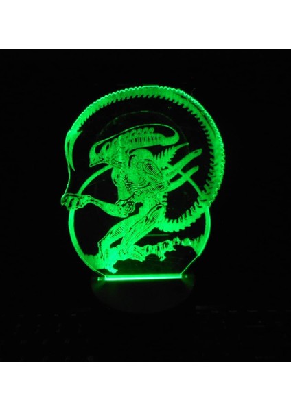 Alien Xenomorph 7 "uzun Boylu Özel Lazer Oyma 3D Efekt Akrilik LED Masa Üstü Gece Işığı Lambası (Yurt Dışından)
