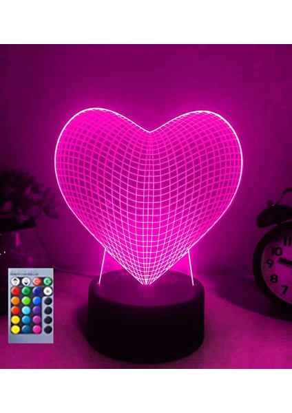 3D Aşk Kalp Gece Lambası Illusion Gece Lambası 16 Renk Değiştirme Masa Masa Dekorasyon Lambaları Hediye Akrilik Düz Abs Taban USB Kablosu Oyuncak (Yurt Dışından)