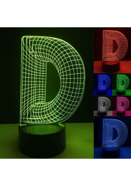 Lamba 3D LED Harf D Gece Lambası, Komidin 16 Renk Değiştirme Atmosfer Lambası Çocuklar Için USB Kablosu ile Yatak Odası Dekorasyonu Noel Doğum Günü Hediyesi (Yurt Dışından)
