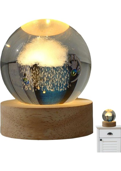 Çocuklar Için Kristal Gece Lambası - Ahşap Standlı Parlayan Kristal Küre - Ev, Apartman Dairesi, Restoran, Pub Için Süslü LED Parlayan Küre Güneş Sistemi Top Lambası (Yurt Dışından)