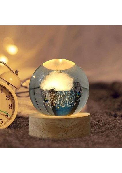 Çocuklar Için Kristal Gece Lambası - Ahşap Standlı Parlayan Kristal Küre - Ev, Apartman Dairesi, Restoran, Pub Için Süslü LED Parlayan Küre Güneş Sistemi Top Lambası (Yurt Dışından) modelleri