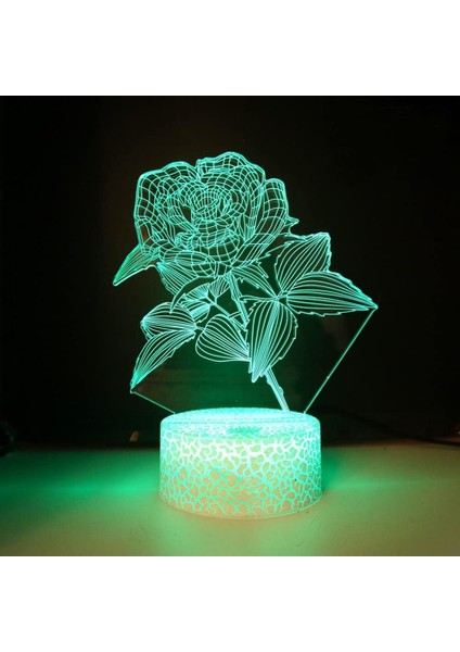 3D Gül Çiçek Gece Lambası LED Lamba Illusion 7 Renk Değiştirme Dokunmatik Anahtar Masa Masa Dekorasyon Lambaları Doğum Günü Hediyesi Akrilik Taban USB Kablosu Oyuncak (Yurt Dışından)