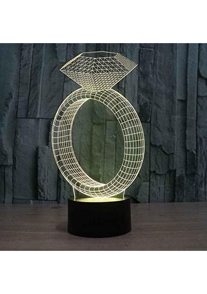 Elmas Yüzük Desenli Lamba Çocuklar Için 3D Gece Işığı, 16 Renk Değiştirmeli ve Uzaktan Kumandalı 3D Illüzyon Lambası, Erkek ve Kız Doğum Günü Hediyesi (Yurt Dışından)