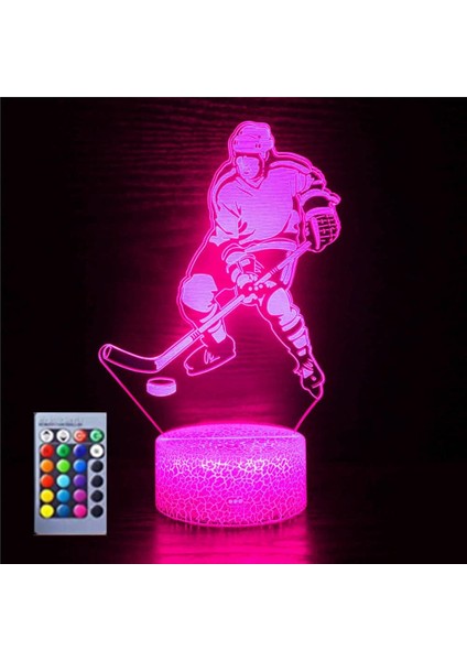 3D Buz Hokeyi Oyuncusu Gece Işığı Lambası Illusion Gece Lambası 16 Renk Değiştiren Masa Masa Dekorasyon Lambaları Akrilik Düz Abs Taban USB Kablosu Oyuncak ile Hediye (Yurt Dışından)