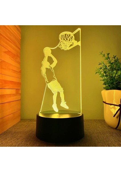 3D Basketbol Oyuncusu Gece Lambası LED Lamba Illusion 7 Renk Değiştirme Dokunmatik Anahtar Masa Masa Dekorasyon Lambaları Doğum Günü Hediyesi Akrilik Taban USB Kablosu Oyuncak (Yurt Dışından)