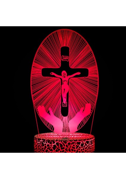 3D Isa Haç Gece Lambası LED Lamba Illusion 7 Renk Değiştirme Dokunmatik Anahtarı Masa Masa Dekorasyon Lambaları Doğum Günü Hediyesi Akrilik Taban USB Kablosu Oyuncak (Yurt Dışından)