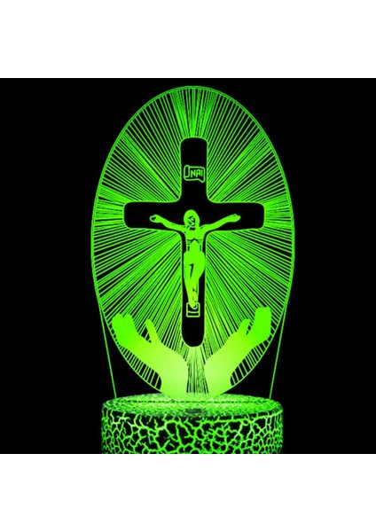 3D Isa Haç Gece Lambası LED Lamba Illusion 7 Renk Değiştirme Dokunmatik Anahtarı Masa Masa Dekorasyon Lambaları Doğum Günü Hediyesi Akrilik Taban USB Kablosu Oyuncak (Yurt Dışından)