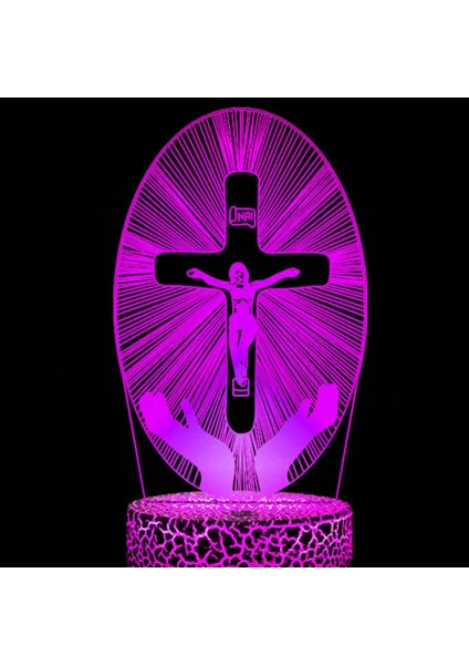 3D Isa Haç Gece Lambası LED Lamba Illusion 7 Renk Değiştirme Dokunmatik Anahtarı Masa Masa Dekorasyon Lambaları Doğum Günü Hediyesi Akrilik Taban USB Kablosu Oyuncak (Yurt Dışından)