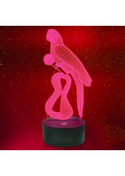 3D Papağan Kuş Gece Lambası LED Lamba Illusion 7 Renk Değiştirme Dokunmatik Anahtar Masa Masa Dekorasyon Lambaları Doğum Günü Hediyesi Akrilik Taban USB Kablosu Oyuncak (Yurt Dışından)