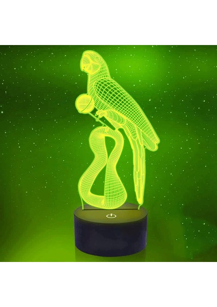 3D Papağan Kuş Gece Lambası LED Lamba Illusion 7 Renk Değiştirme Dokunmatik Anahtar Masa Masa Dekorasyon Lambaları Doğum Günü Hediyesi Akrilik Taban USB Kablosu Oyuncak (Yurt Dışından)