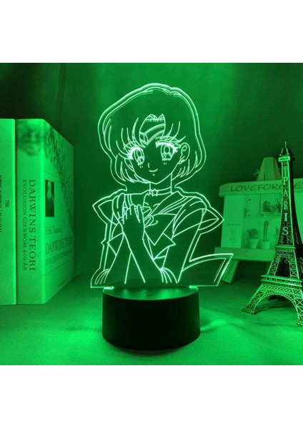 Sailor Moon Sailor Mercury 3D Gece Lambası, Akrilik Panel Abs Base USB Kablosu Illusion Effect Çok Renkli Uzaktan Kumanda Lambası Anime Severler Için Hediye (Renk: Touchcontrol) (Yurt Dışından)