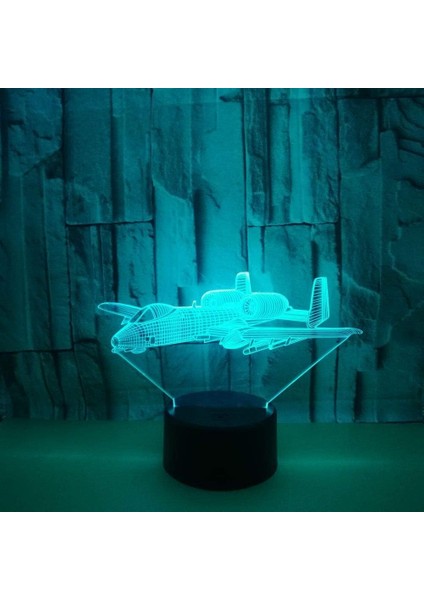 Erkek Doğum Günü Noel Hediyesi Yıldırım Savaş Uçağı 3D 16 Renk Lamba Çocuklar Için Görsel LED Gece Işıkları Dokunmatik USB Masa Lambası (Yurt Dışından)