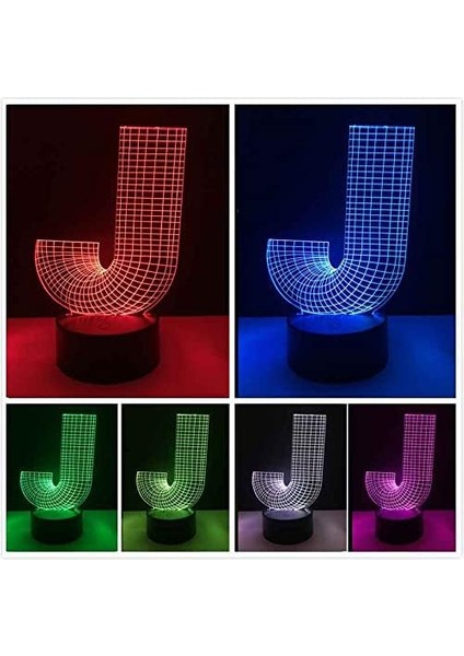 3D Illusion Gece Lambası J Harfi LED Gece Lambası Masa Lambaları Renk Değiştiren Çocuk Yatak Odası Oyun Odası Ofis Dekor Lambası, Doğum Günü Noel Yeni Yıl Hediyeleri Çocuk Için Yar (Yurt Dışından)