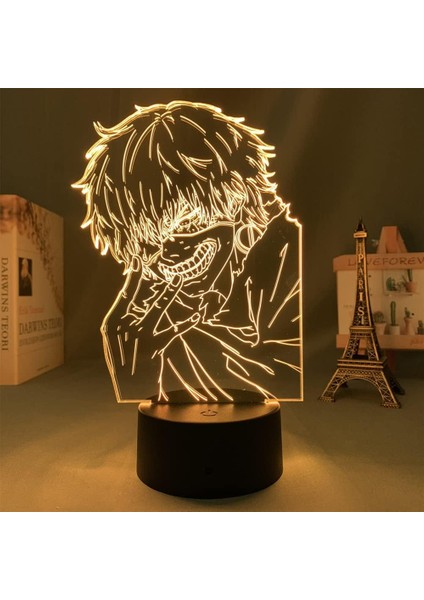 3D Lamba Anime Ken Kaneki LED Gece Lambası 16 Renkler Yatak Odası Dekorasyonu Için Uzaktan Kumandalı Kısılabilir Dokunmatik 3D Optik Illüzyon Masa Lambası Çocuk Doğum Günü Festival (Yurt Dışından)