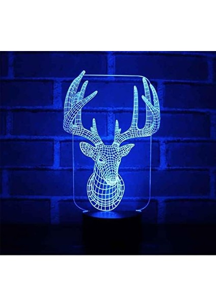 3D Illusion Gece Lambası Elk Başkanı LED Gece Lambası Masa Lambaları Renk Değiştiren Çocuklar Yatak Odası Oyun Odası Ofis Dekor Lambası, Doğum Günü Noel Yeni Yıl Hediyeleri Çocuk I (Yurt Dışından)