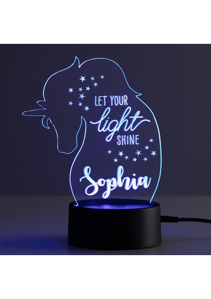 Bırakın Işığınız Parlasın Tek Boynuzlu At Çok Renkli LED Gece Lambası, Akrilik Tasarım Ek Parçası Üzerine Özel Isim Lazer Işlemeli | Temel Projeler 7 Rgb Renk | USB Güç Kablosu Içe (Yurt Dışından)