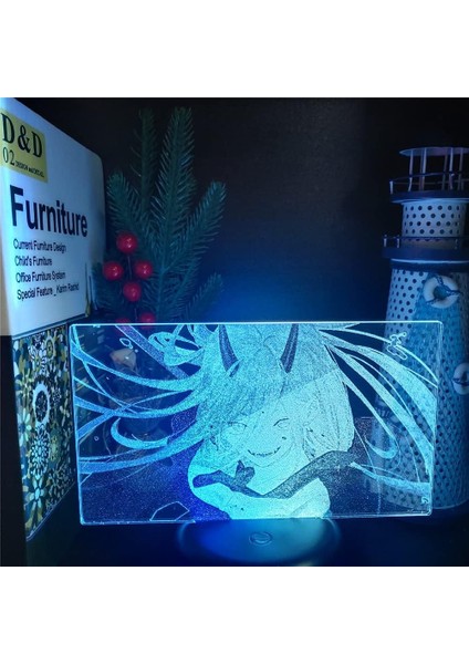 Anime Testere Adam Figürü 3D Çocuklar Hayranları Için Gece Lambası, Uzaktan Kumanda ile Değişen 16 Renk, Çocuk Odası Dekoru, Güç Figürü Manga Illusion LED Oyuncak Lamba Kız Erkek N (Yurt Dışından)