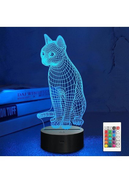 3D Kedi Lambası Gece Işığı Kitten Çocuklar Için 3D Illusion Lambası, Uzaktan Kumanda ile Değişen 16 Renk, Erkek Kız Için Noel Tatili Doğum Günü Hediyesi Olarak Çocuk Odası Dekoru (Yurt Dışından)
