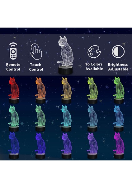 3D Kedi Lambası Gece Işığı Kitten Çocuklar Için 3D Illusion Lambası, Uzaktan Kumanda ile Değişen 16 Renk, Erkek Kız Için Noel Tatili Doğum Günü Hediyesi Olarak Çocuk Odası Dekoru (Yurt Dışından)