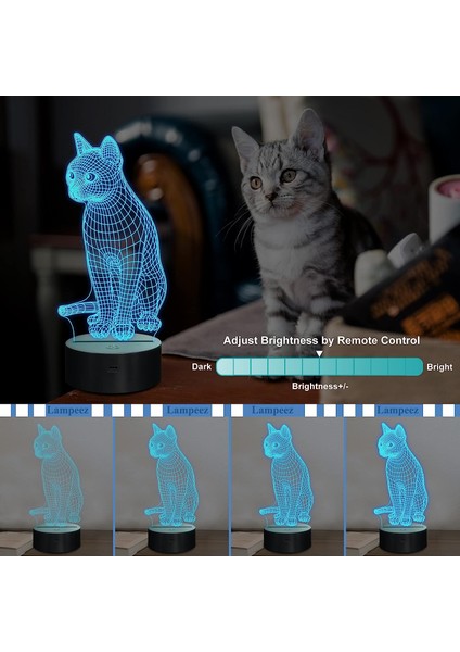 3D Kedi Lambası Gece Işığı Kitten Çocuklar Için 3D Illusion Lambası, Uzaktan Kumanda ile Değişen 16 Renk, Erkek Kız Için Noel Tatili Doğum Günü Hediyesi Olarak Çocuk Odası Dekoru (Yurt Dışından)