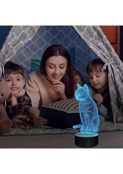 3D Kedi Lambası Gece Işığı Kitten Çocuklar Için 3D Illusion Lambası, Uzaktan Kumanda ile Değişen 16 Renk, Erkek Kız Için Noel Tatili Doğum Günü Hediyesi Olarak Çocuk Odası Dekoru (Yurt Dışından)