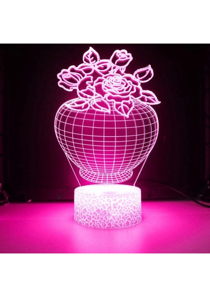 3D Çiçek Gece Lambası LED Lamba Illusion 7 Renk Değiştirme Dokunmatik Anahtarı Masa Masa Dekorasyon Lambaları Doğum Günü Hediyesi Akrilik Taban USB Kablosu Oyuncak (Yurt Dışından)