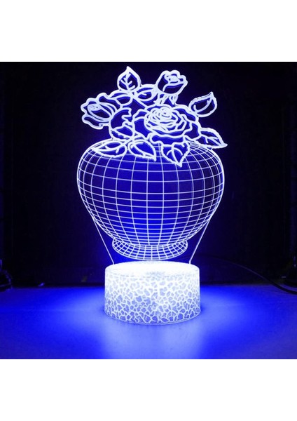 3D Çiçek Gece Lambası LED Lamba Illusion 7 Renk Değiştirme Dokunmatik Anahtarı Masa Masa Dekorasyon Lambaları Doğum Günü Hediyesi Akrilik Taban USB Kablosu Oyuncak (Yurt Dışından)