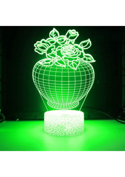 3D Çiçek Gece Lambası LED Lamba Illusion 7 Renk Değiştirme Dokunmatik Anahtarı Masa Masa Dekorasyon Lambaları Doğum Günü Hediyesi Akrilik Taban USB Kablosu Oyuncak (Yurt Dışından)