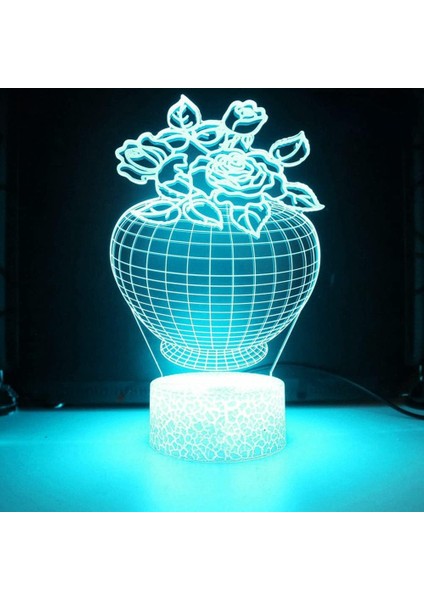 3D Çiçek Gece Lambası LED Lamba Illusion 7 Renk Değiştirme Dokunmatik Anahtarı Masa Masa Dekorasyon Lambaları Doğum Günü Hediyesi Akrilik Taban USB Kablosu Oyuncak (Yurt Dışından)