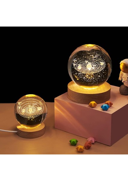 3D Kristal Top Gece Lambası Dekorasyonu Aydınlık Kristal Küre Süs USB Şarj Edilebilir Gece Lambası Ay Doğum Günü Hediyesi Gençler Erkekler ve Kızlar Için (Yurt Dışından)