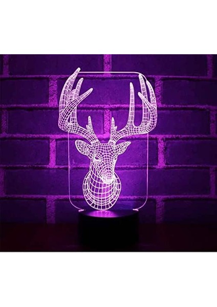 3D Illusion Gece Lambası Elk Başkanı LED Gece Lambası Masa Lambaları Renk Değiştiren Çocuklar Yatak Odası Oyun Odası Ofis Dekor Lambası, Doğum Günü Noel Yeni Yıl Hediyeleri Çocuk I (Yurt Dışından) fırsatları