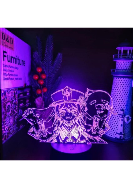 Anime Işık 3D Genshin Darbe Hu Tao Lamba Manga Gece Lambası Masa Renkli LED Işıklar Model Hediye Lampara Yatak Odası Dekoru Lamba Toplayıcı Işıklar 7 Renkli Dokunmatik Pxjd (Yurt Dışından)