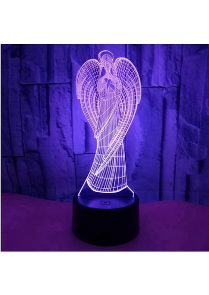 Melek 7 Renkli Dokunmatik LED Gece Lambası 3D Illusion Atmosfer Masa Lambası Çocuklar Bebek Çocuk Hediye Başucu Yatak Odası (Yurt Dışından)