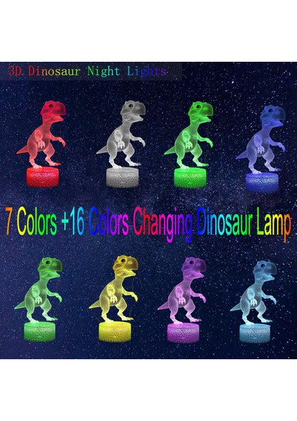 Dinozor Hediyeleri Uzaktan Kumandalı Çocuklar Için Hafif Dinozor 3D Gece Lambası ve 16 Renk Değiştirme ve Kısılabilir Fonksiyon, Erkekler Için Noel Doğum Günü Hediyeleri Için Dinoz (Yurt Dışından) fiyatları
