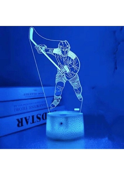 3D Buz Hokeyi Oyuncusu Gece Işığı Lambası Illusion Gece Lambası 7 Renk Değiştirme Dokunmatik Anahtar Masa Masası Dekorasyon Lambaları Hediye Akrilik Düz Abs Taban USB Kablosu Oyunc (Yurt Dışından)