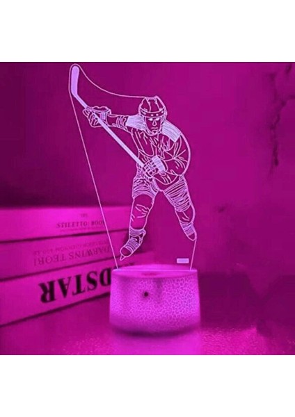 3D Buz Hokeyi Oyuncusu Gece Işığı Lambası Illusion Gece Lambası 7 Renk Değiştirme Dokunmatik Anahtar Masa Masası Dekorasyon Lambaları Hediye Akrilik Düz Abs Taban USB Kablosu Oyunc (Yurt Dışından)