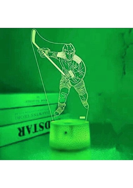 3D Buz Hokeyi Oyuncusu Gece Işığı Lambası Illusion Gece Lambası 7 Renk Değiştirme Dokunmatik Anahtar Masa Masası Dekorasyon Lambaları Hediye Akrilik Düz Abs Taban USB Kablosu Oyunc (Yurt Dışından)