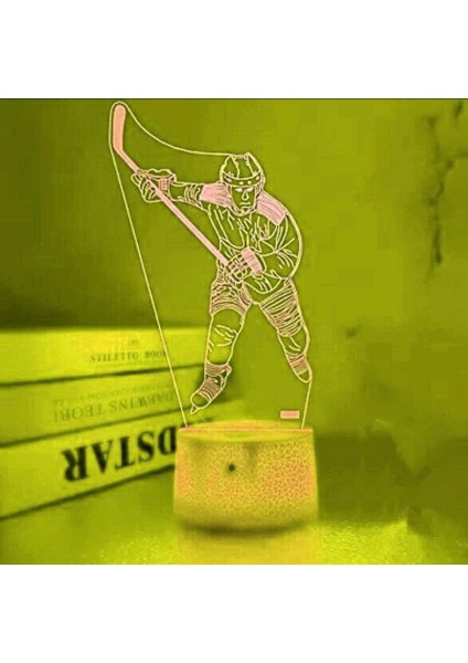 3D Buz Hokeyi Oyuncusu Gece Işığı Lambası Illusion Gece Lambası 7 Renk Değiştirme Dokunmatik Anahtar Masa Masası Dekorasyon Lambaları Hediye Akrilik Düz Abs Taban USB Kablosu Oyunc (Yurt Dışından)