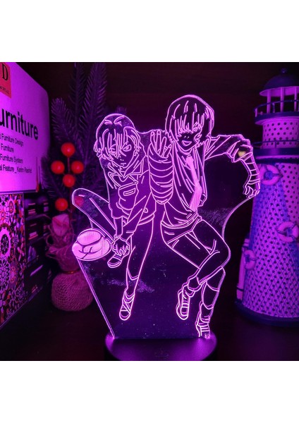 Bungo Sokak Köpekleri Anime 3D Lamba LED Dokunmatik Sensör Gece Lambası Renkli Lampara Çocuk Odası Masa Dekor Lambası Manga Doğum Günü Hediyeleri (Siyah) (Yurt Dışından)