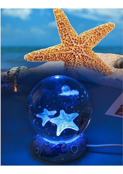 3D Okyanus Serisi Kristal Top Gece Lambası Reçine Tabanı, Çocuklar Için Renkli LED Işık Tabanı ile Gençler Erkekler ve Kızlar Için Doğum Günü Hediyesi (Denizyıldızı) (Yurt Dışından)